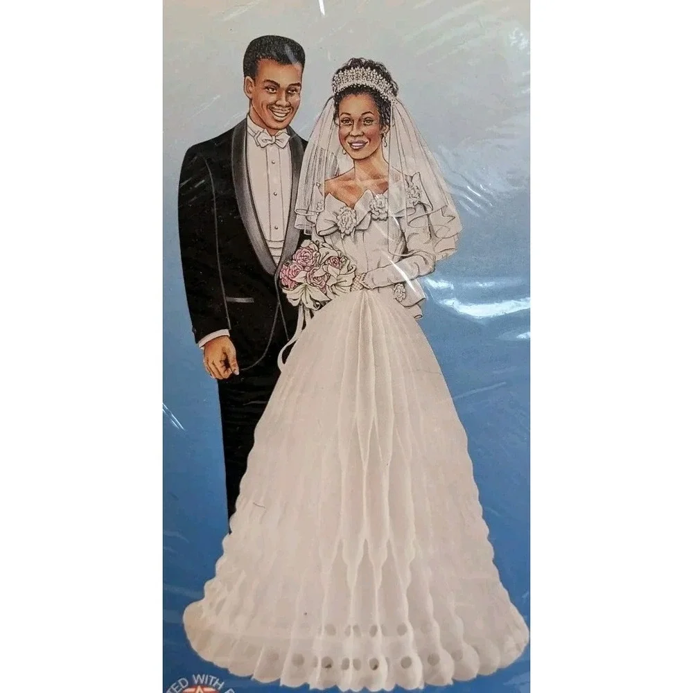 90s Wedding Centerpiece African American Bride & Groom Honeycomb NOS Beistle Vtg